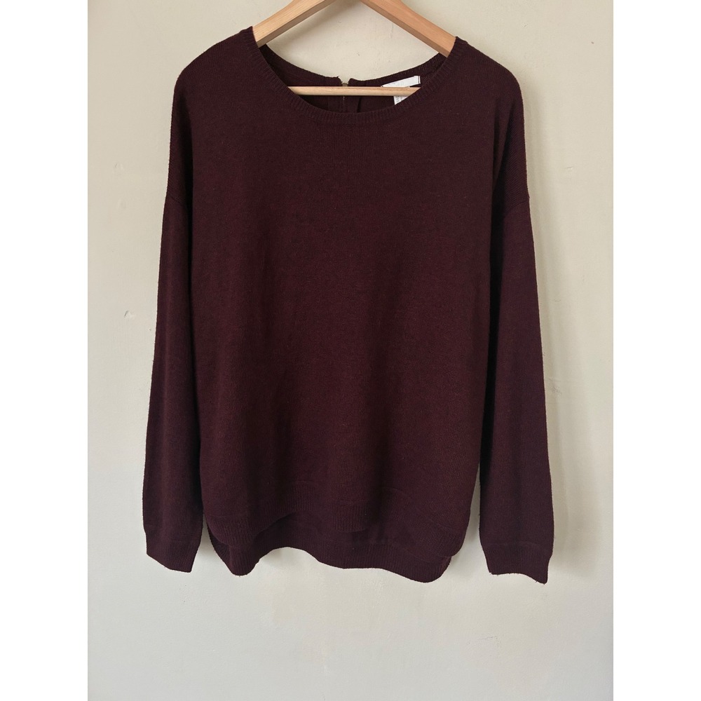 HM Burgundy Wool Blend Back Zip Crewneck Sweater Medium Burgundy Knit Minimalist